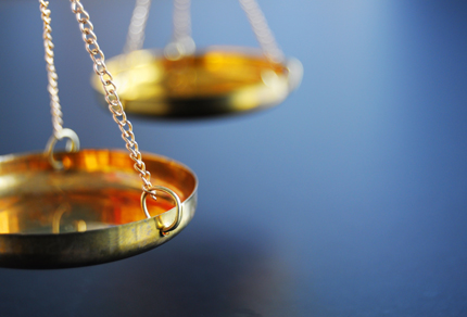 Close up of Scales of Justice.