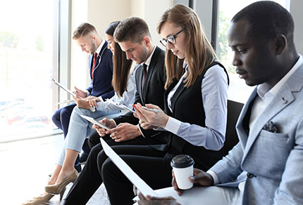 Interview applicants in a waiting room