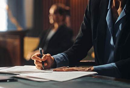 An court trial attorney writing